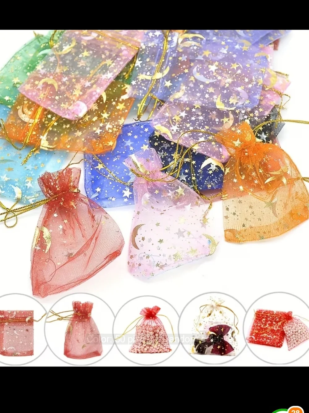 20 Assorted Moon & Star Organza Gift Bags - Multi Color New